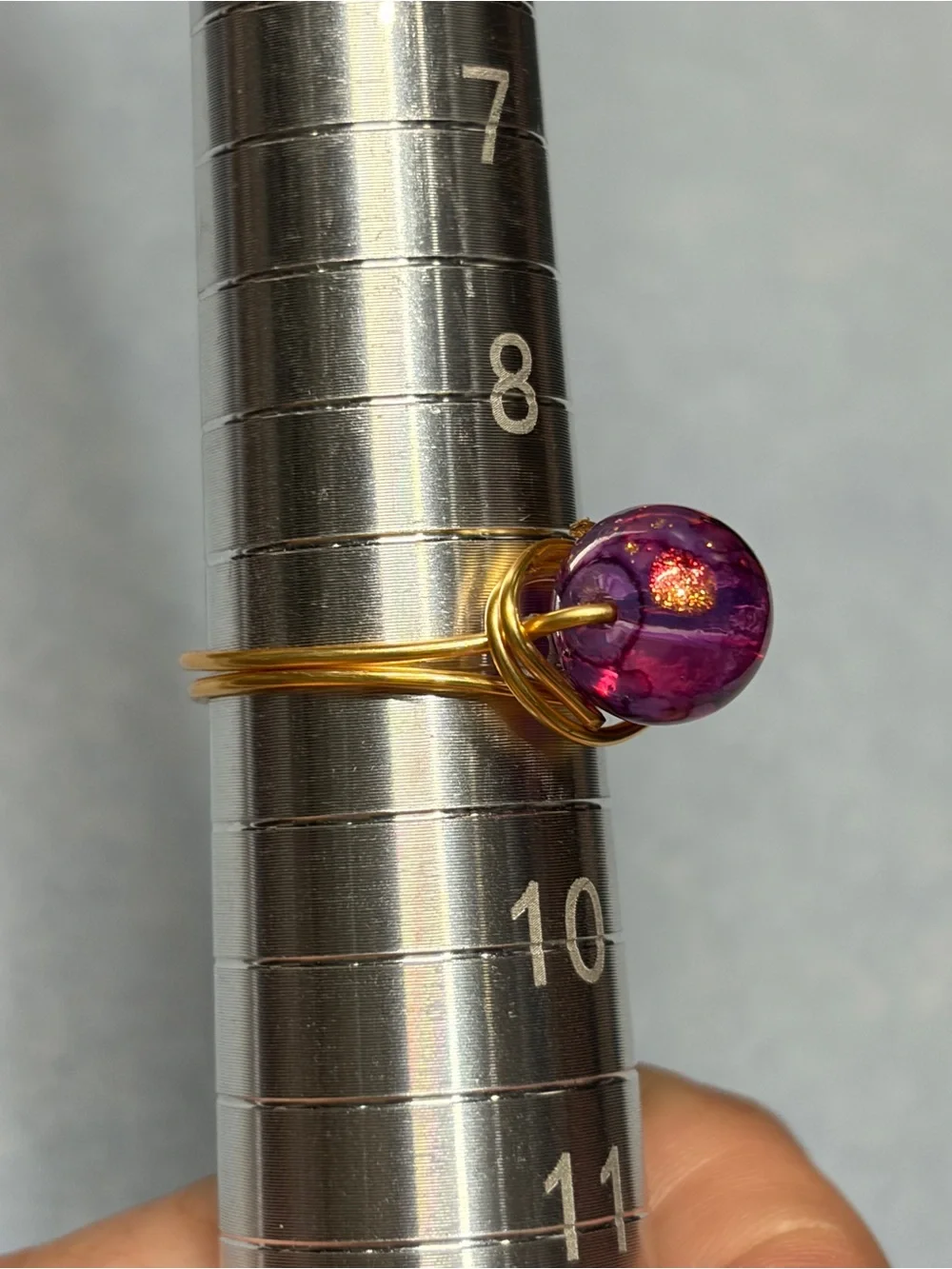 Gold Wire Ring with Purple Glass Bead